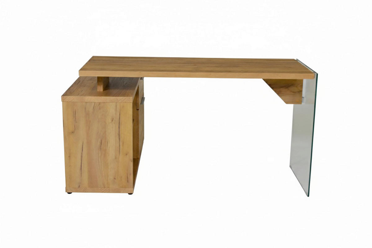 ECKSCHREIBTISCH 141,8/100/74 cm Eichefarben Stauraum, seitenverkehrt montierbar  - Eichefarben/Silberfarben, Design, Glas/Holzwerkstoff (141,8/100/74cm) - MID.YOU