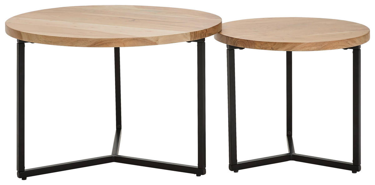 COUCHTISCHSET Akazie vollmassiv rund Naturfarben  - Naturfarben, Design, Holz/Metall (70/50/70/50/45/42cm) - Livetastic