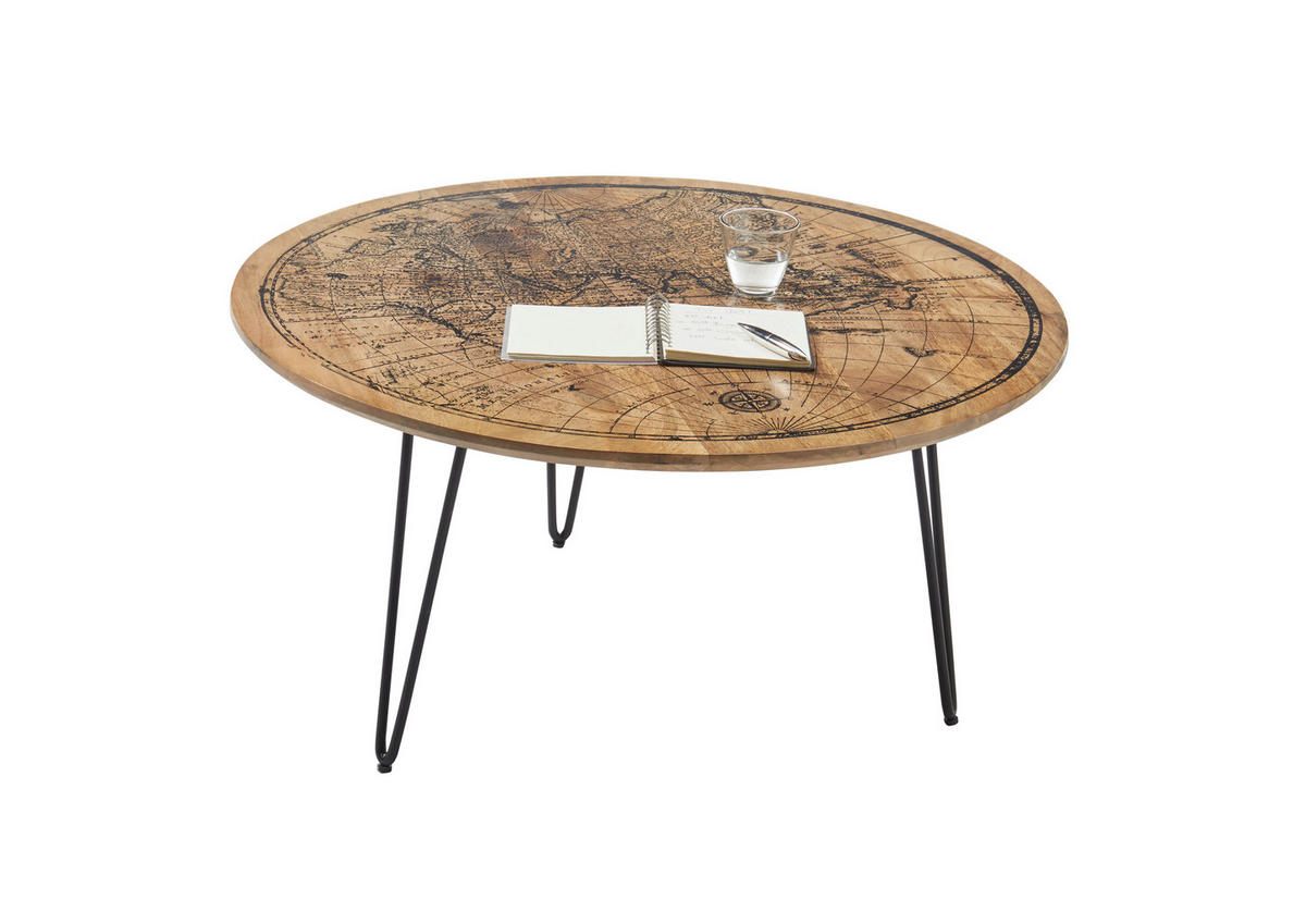 COUCHTISCH Mangoholz massiv 90/90/46 cm rund Braun, Schwarz  - Schwarz/Braun, KONVENTIONELL, Holz/Metall (90/90/46cm) - MID.YOU