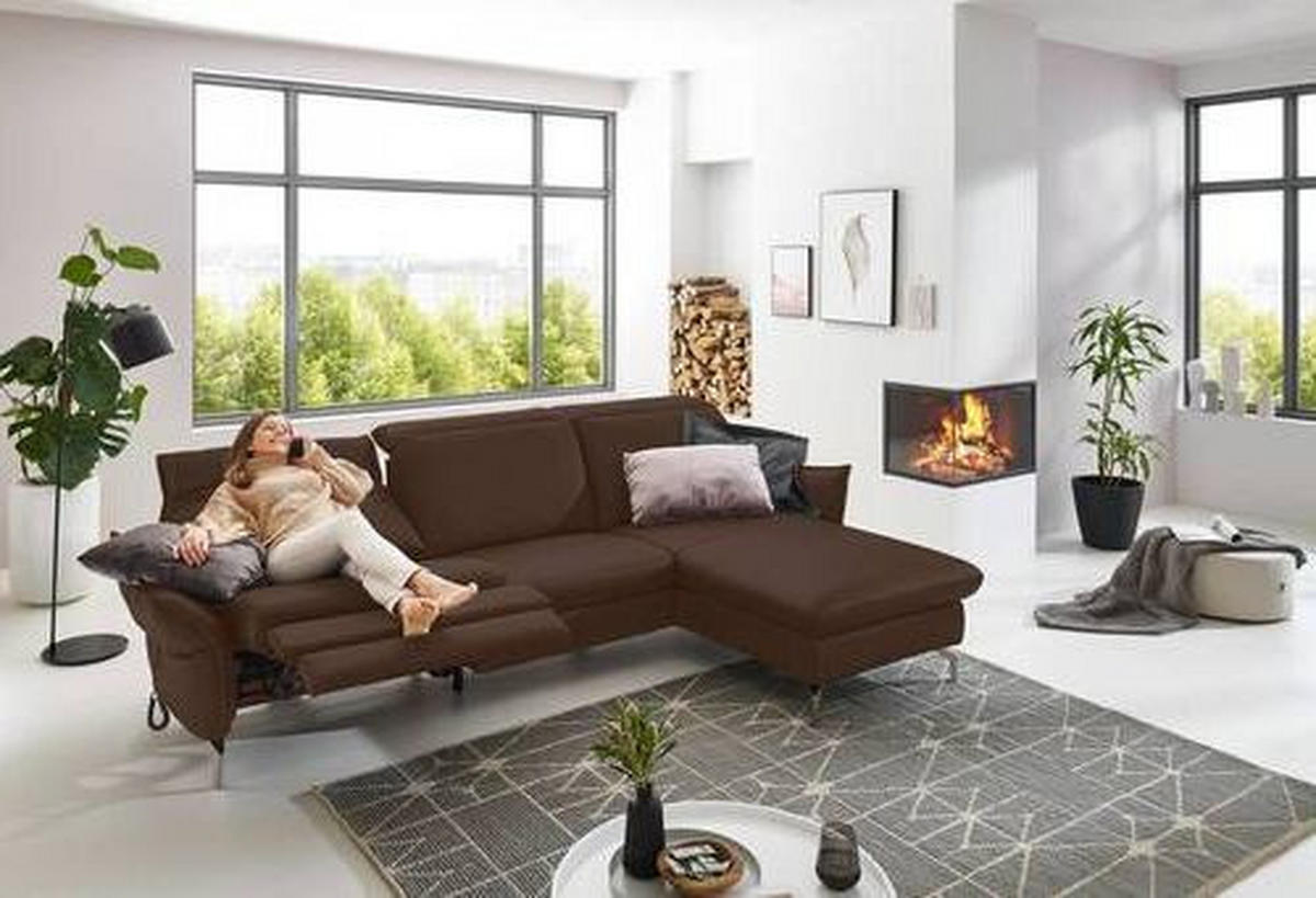 ECKSOFA in Lederlook (vegan) Dunkelbraun  - Dunkelbraun/Nickelfarben, Modern, Textil/Metall (233/179cm) - Livetastic