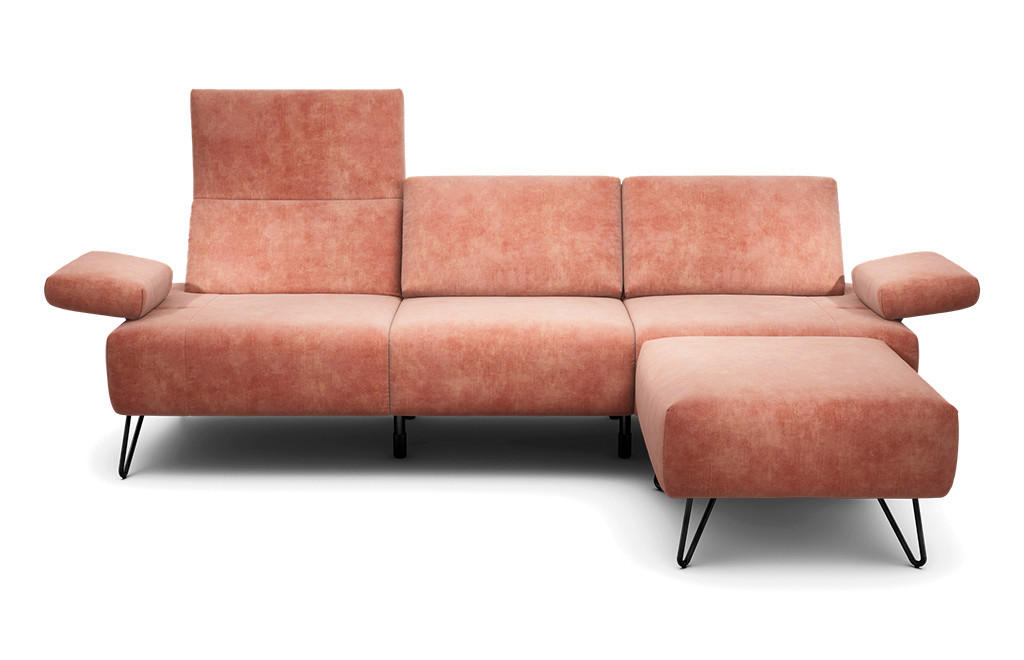 3-SITZER-SOFA Samt Rosa  - Schwarz/Rosa, Design, Textil/Metall (234-264/85/86-94cm) - SENSOO