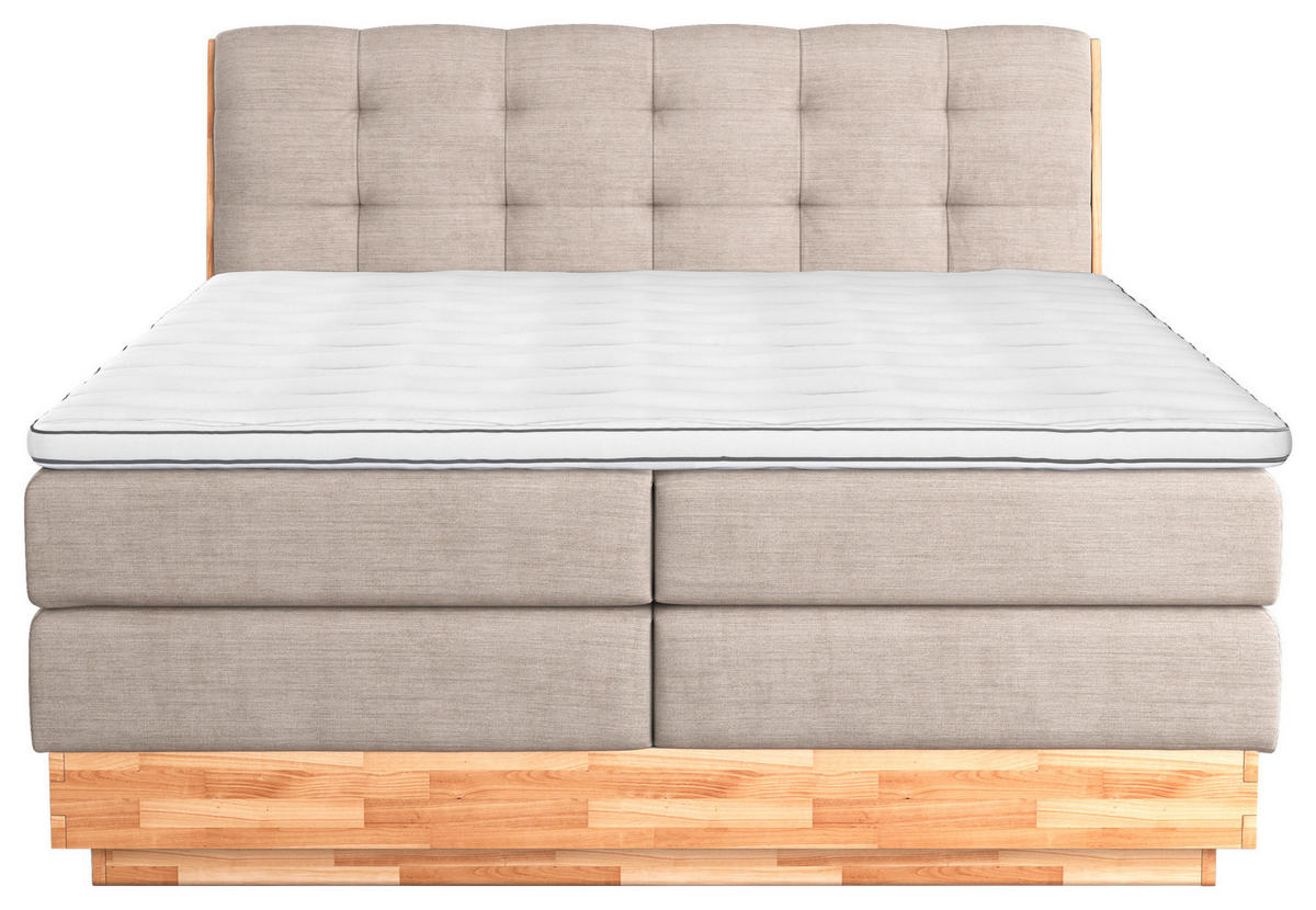 BOXSPRINGBETT 180/200 cm  in Creme  - Creme/Schwarz, Natur, Holz/Textil (180/200cm)