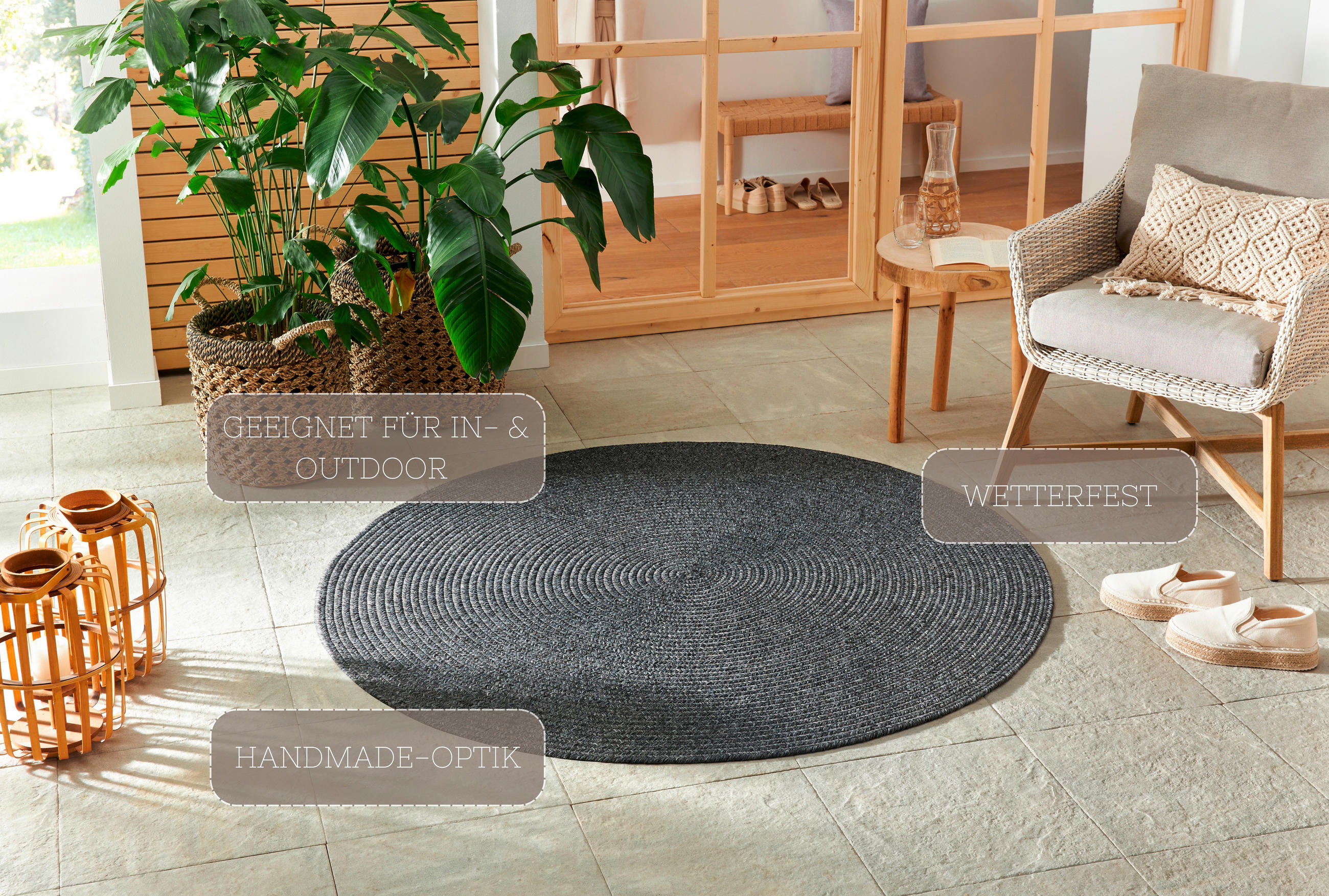 OUTDOORTEPPICH 150 cm Braided Anthrazit  - Anthrazit, Design, Kunststoff (150cm)