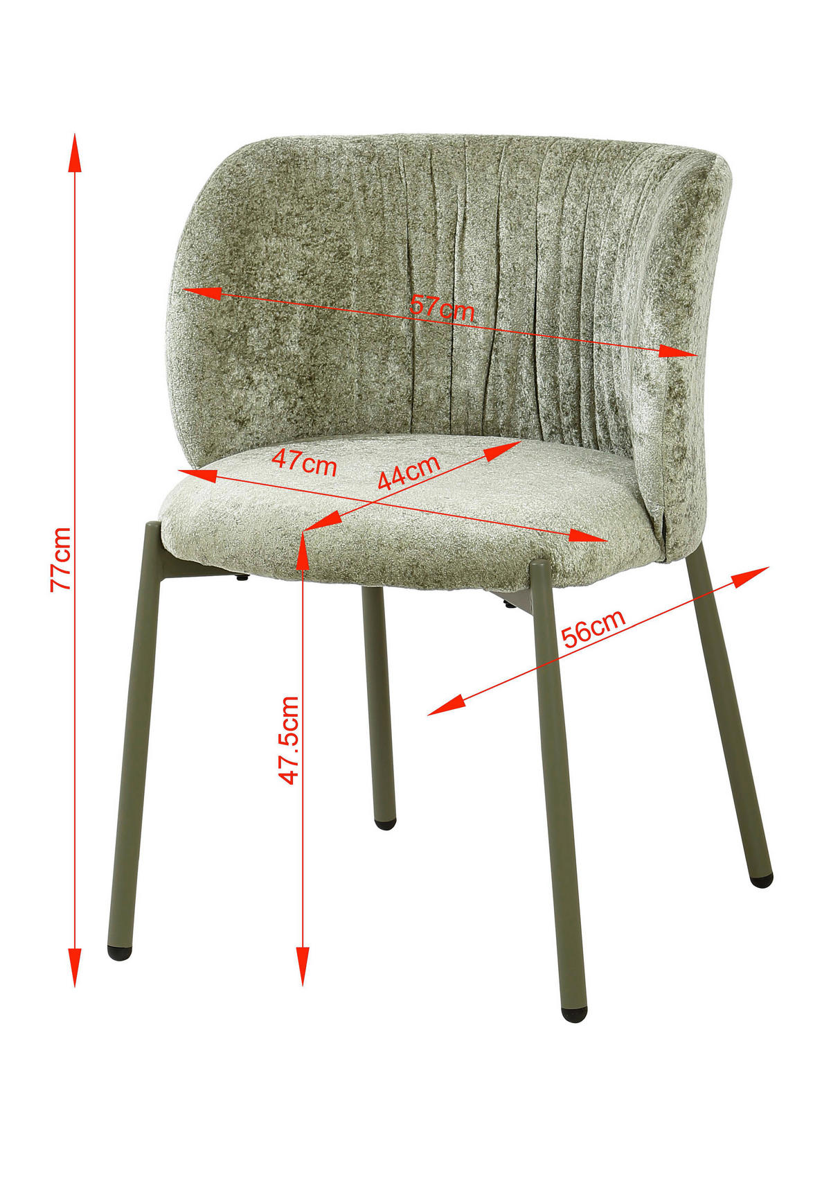STUHL Chenille Grün  - Grün, Design, Textil/Metall (56,5/77/57cm) - Stylife
