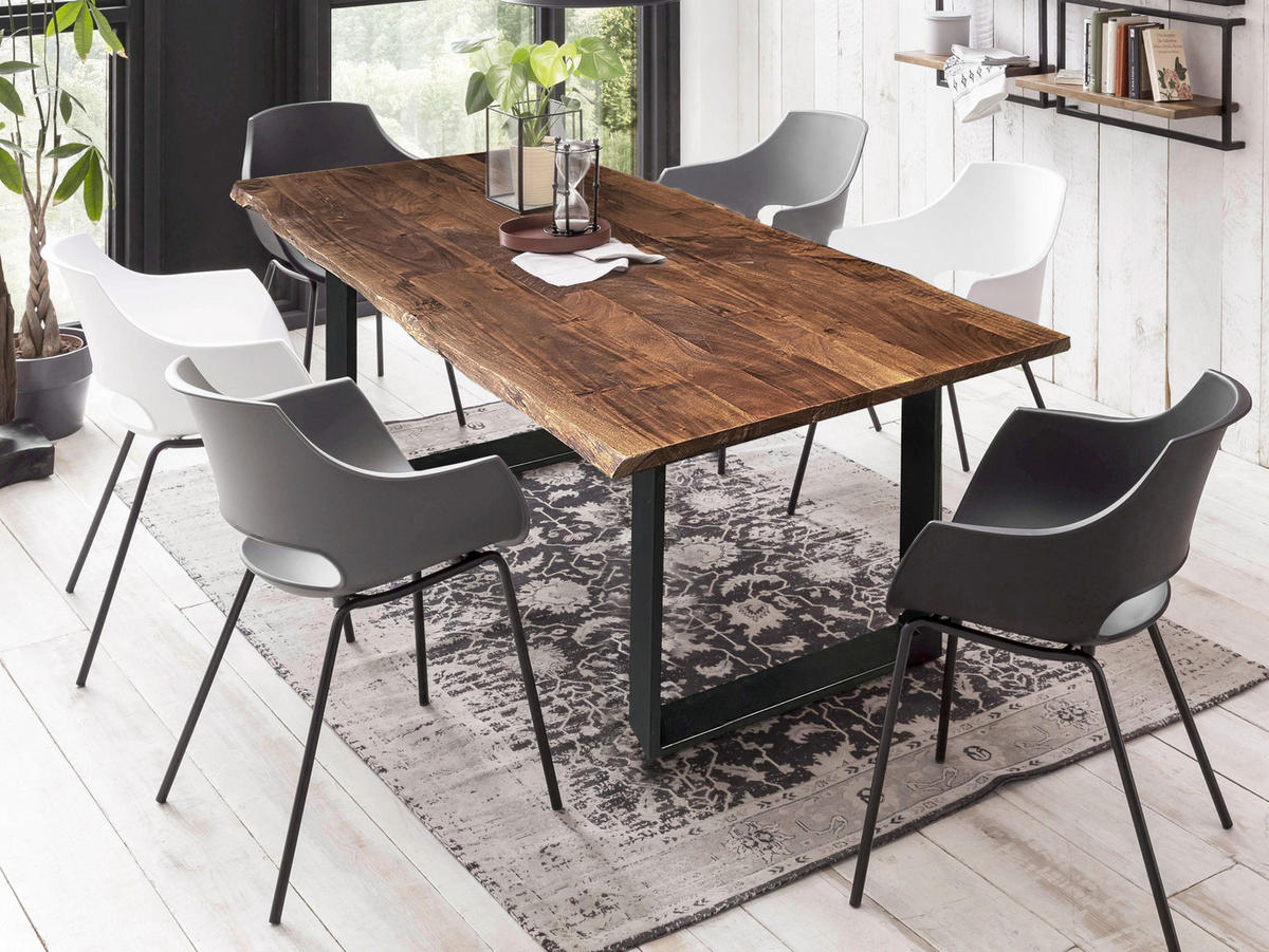ESSTISCH 140/80/77 cm Echtholz  Holz, Metall rechteckig Schwarz, Nussbaumfarben  - Nussbaumfarben/Schwarz, MODERN, Holz/Metall (140/80/77cm) - MID.YOU