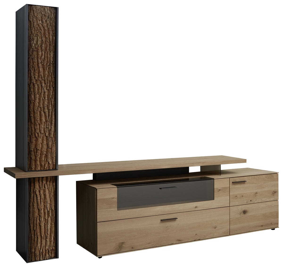 WOHNWAND  in Anthrazit, Eichefarben 277/215/44 cm  - Eichefarben/Transparent, Natur, Glas/Holz (277/215/44cm) - Valnatura