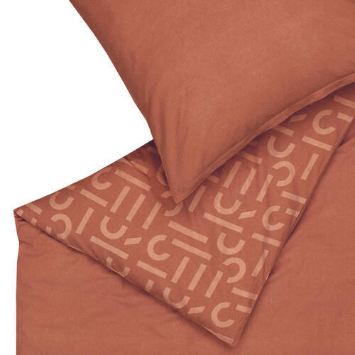 Thumbnail - Esprit Wendebettwäsche E-ScatterBig-F, Dunkelorange, Terracotta, Textil, Schriftzug, 135x200 cm, Oeko-Tex® Standard 100,...