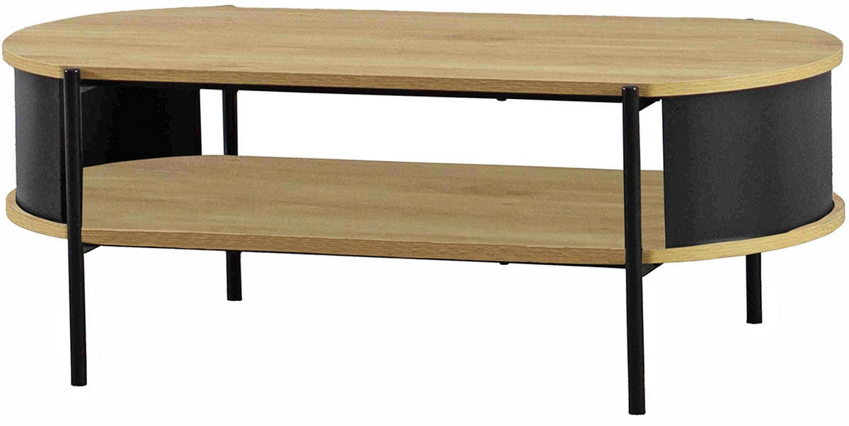COUCHTISCH 100/54/37 cm oval Schwarz, Eichefarben  - Eichefarben/Schwarz, Trend, Holzwerkstoff/Metall (100/54/37cm)