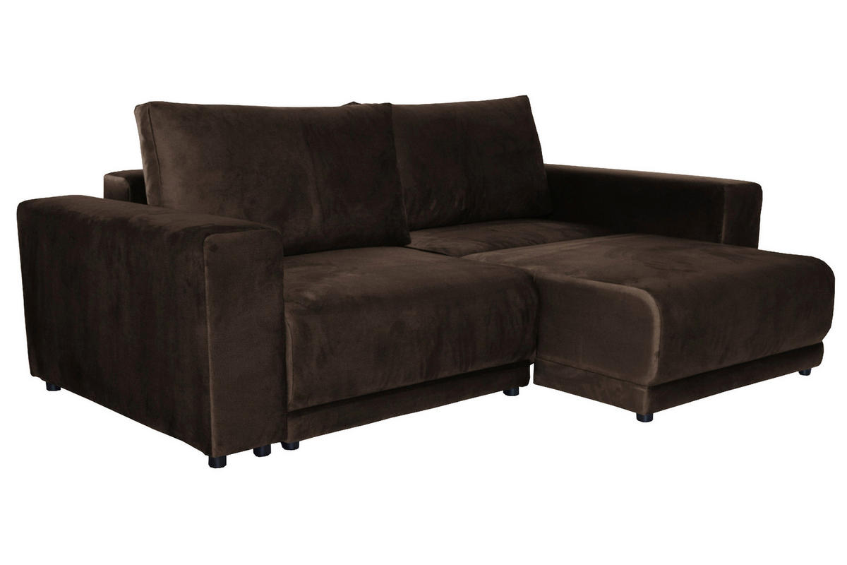 BIGSOFA in Velours Dunkelbraun  - Dunkelbraun/Schwarz, Design, Kunststoff/Textil (256/88/120cm) - home24