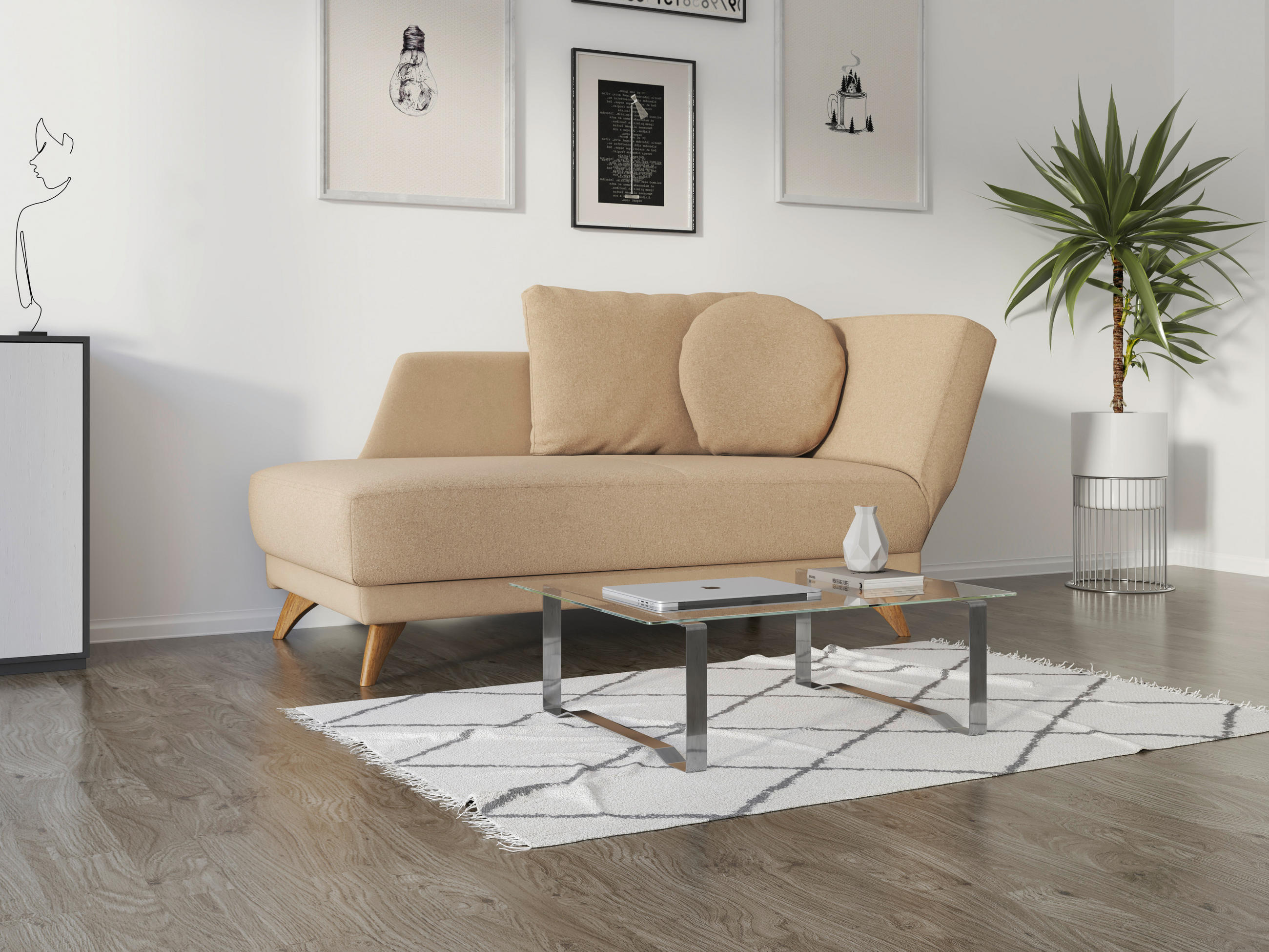 RÉCAMIERE in Flachgewebe Beige  - Eichefarben/Beige, Modern, Holz/Textil (205/74-87/94cm) - Bali