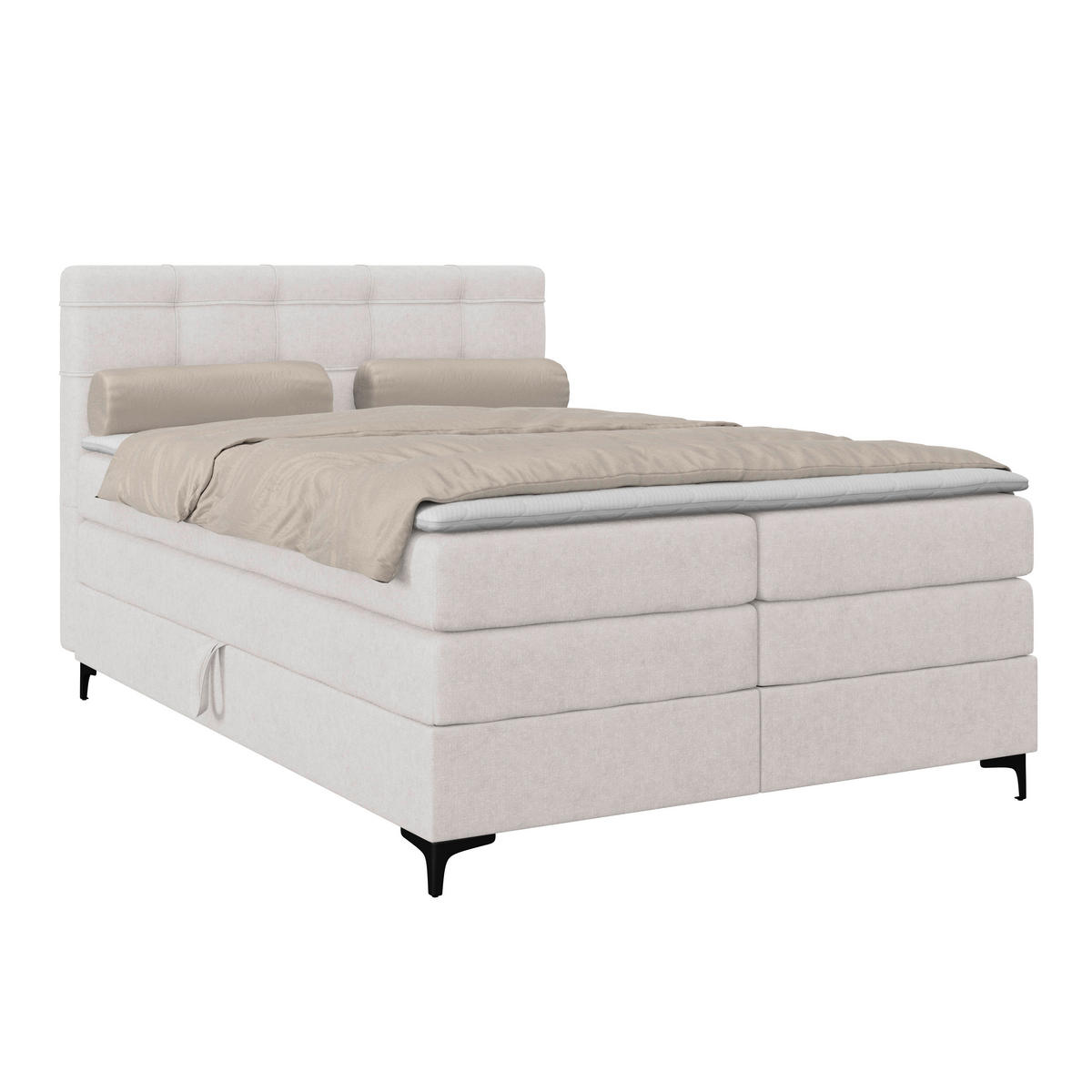 BOXSPRINGBETT 140/200 cm,  in Champagner, H3 = fest  - Champagner/Schwarz, KONVENTIONELL, Kunststoff/Textil (140/200cm)