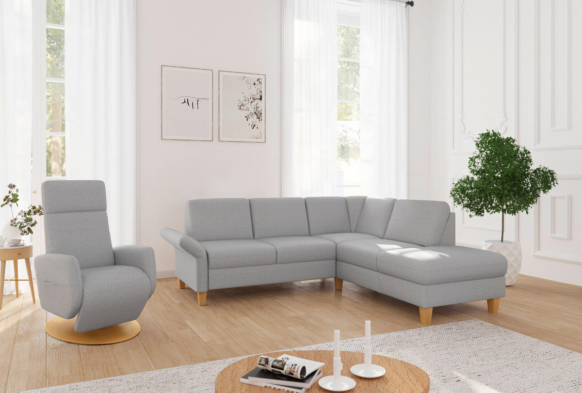 ECKSOFA ROCHELLE E Hellgrau Flachgewebe  - Eichefarben/Hellgrau, KONVENTIONELL, Holz/Textil (240/216cm) - Sit & More