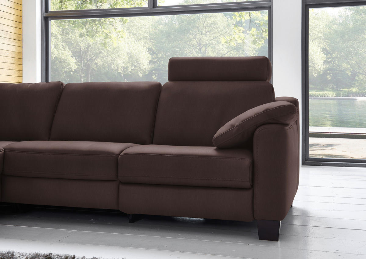 ECKSOFA in Echtleder Dunkelbraun  235/259 cm  - Eichefarben/Dunkelbraun, Design, Leder/Holz (235/259cm) - Valdera