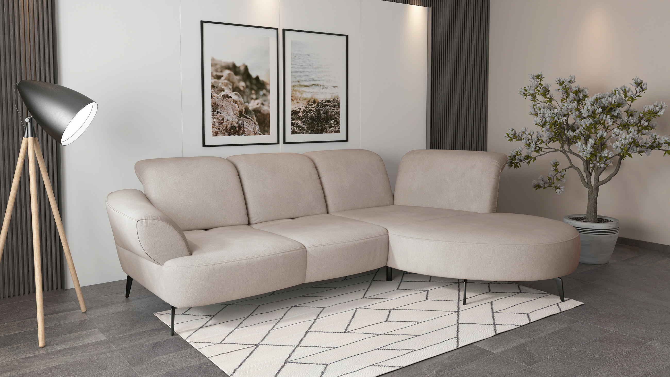 ECKSOFA in Flachgewebe Greige  - Greige/Schwarz, Modern, Textil/Metall (313/208cm) - Sit & More