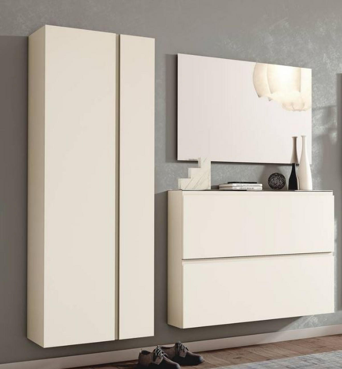 GARDEROBE 3-teilig  in 180/185/33 cm  - Sandfarben, Design, Glas/Holzwerkstoff (180/185/33cm) - Moderano