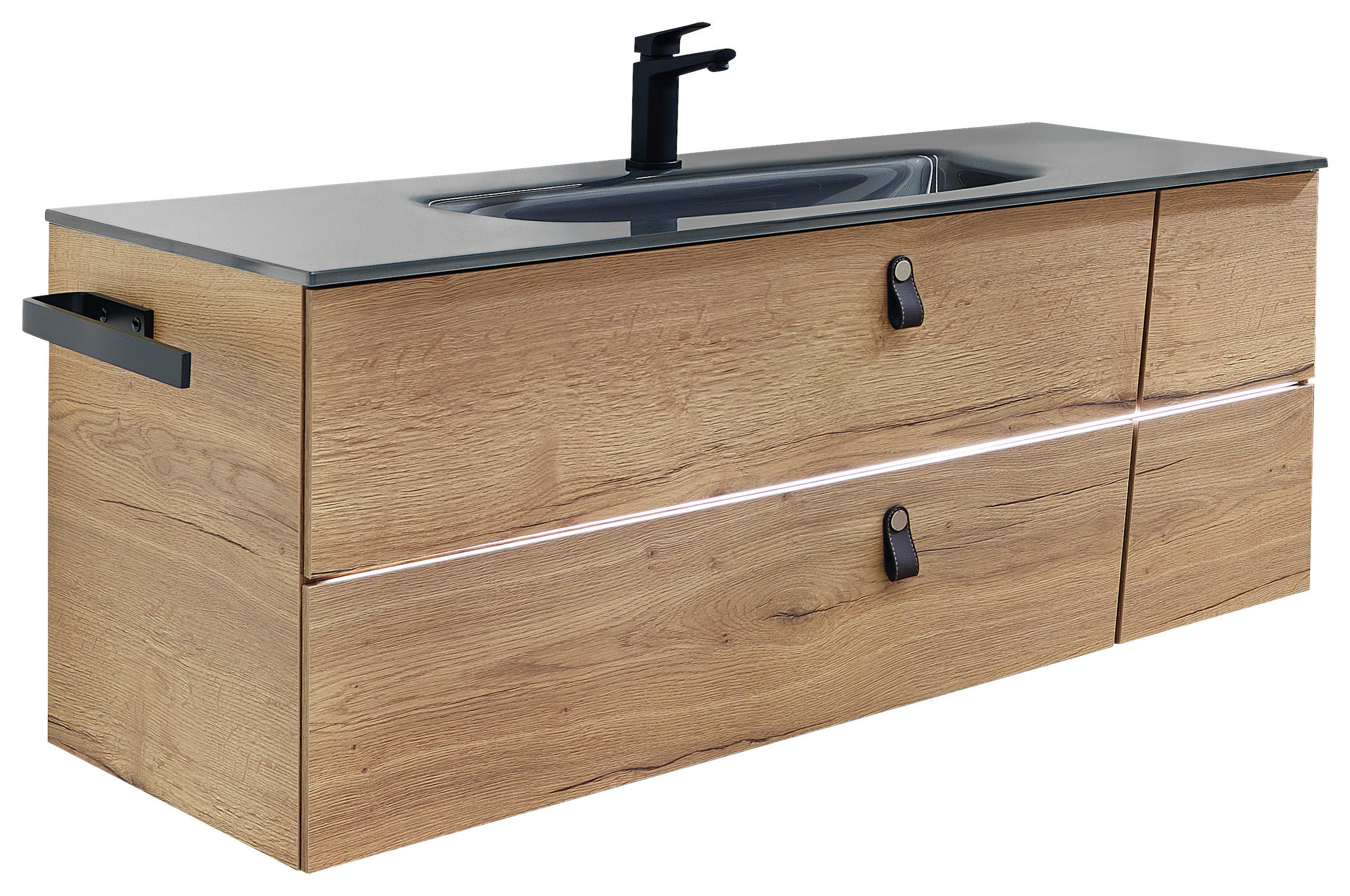 WASCHTISCHKOMBI 122 cm  - Eichefarben/Braun, KONVENTIONELL, Leder/Glas (122cm) - Sadena