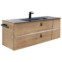 WASCHTISCHKOMBI 122 cm  - Eichefarben/Braun, KONVENTIONELL, Leder/Glas (122cm) - Sadena
