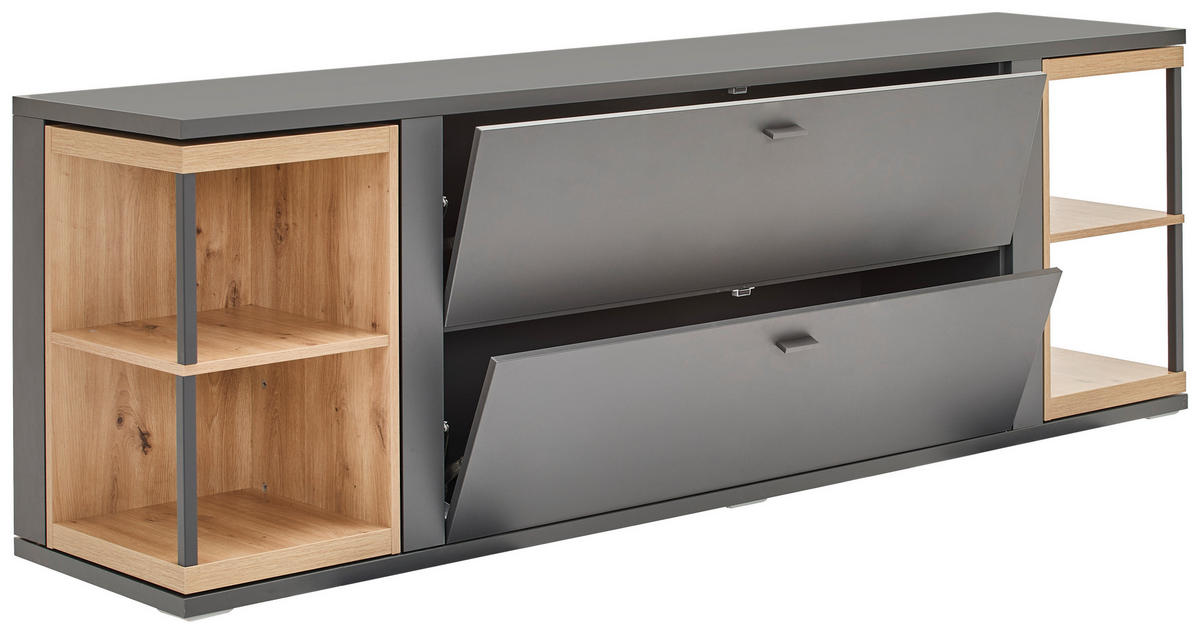 TV-ELEMENT Grau, Eiche Artisan  217/70,6/48,4 cm  - Schwarz/Eiche Artisan, KONVENTIONELL, Holzwerkstoff/Metall (217/70,6/48,4cm) - Hom`in