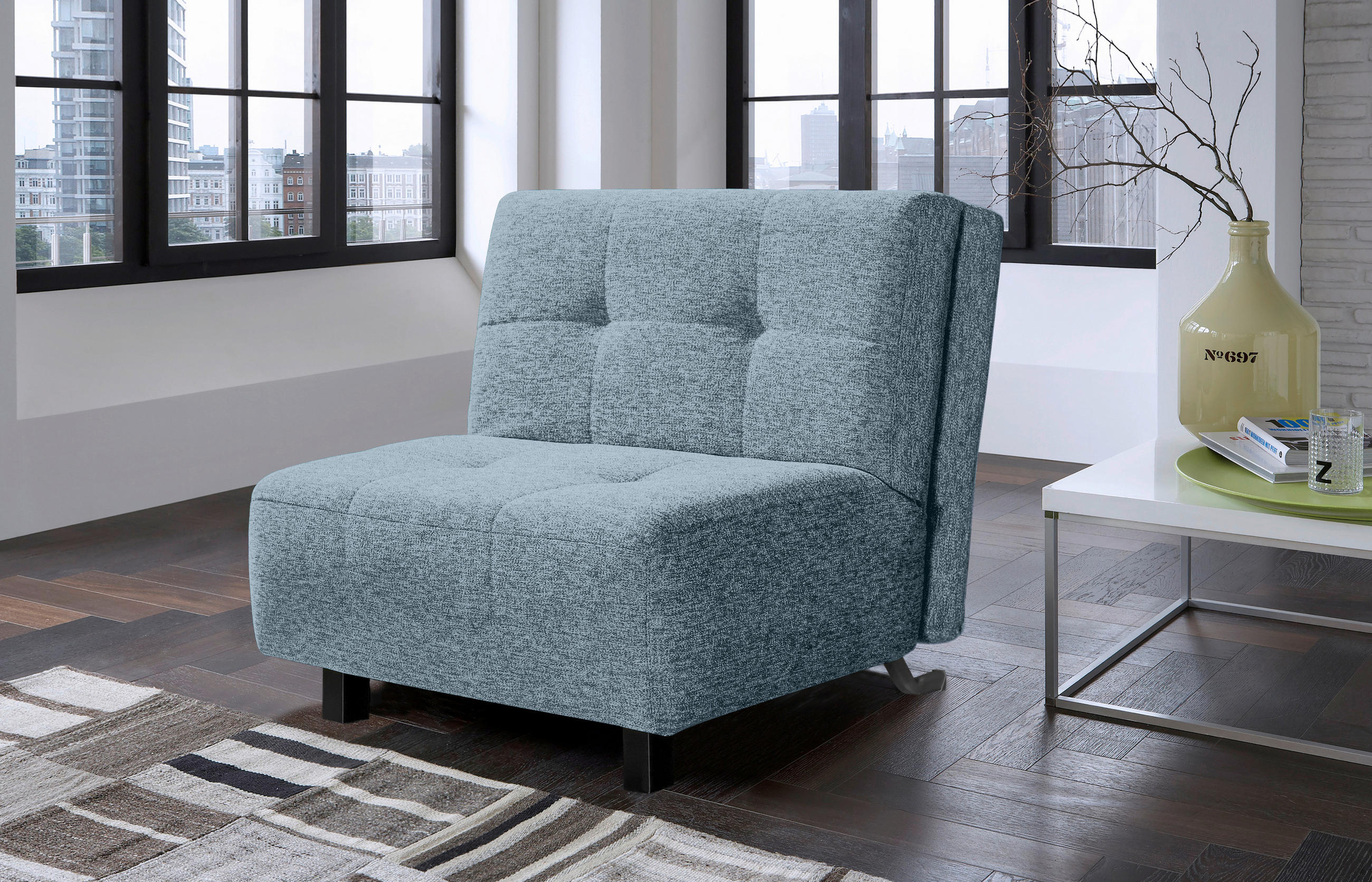SCHLAFSESSEL Flachgewebe Hellblau    - Naturfarben/Hellblau, Design, Holz/Textil (85/92/102cm) - Novel