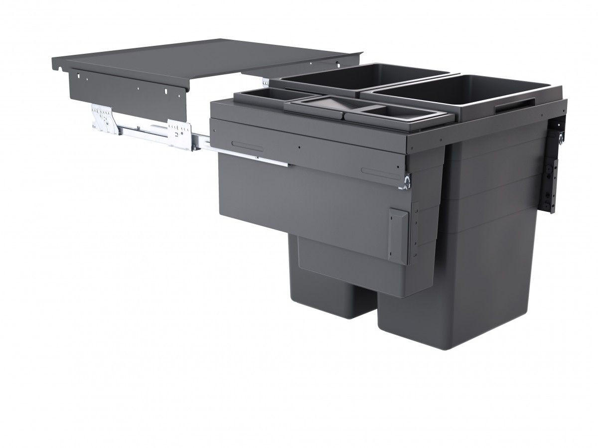 EINBAUABFALLSAMMLER 2 x 38 + 12 + 2,5 l  Kunststoff  - Hellgrau, Basics, Kunststoff (56,2-56,8/54,5/52,8cm) - HKT