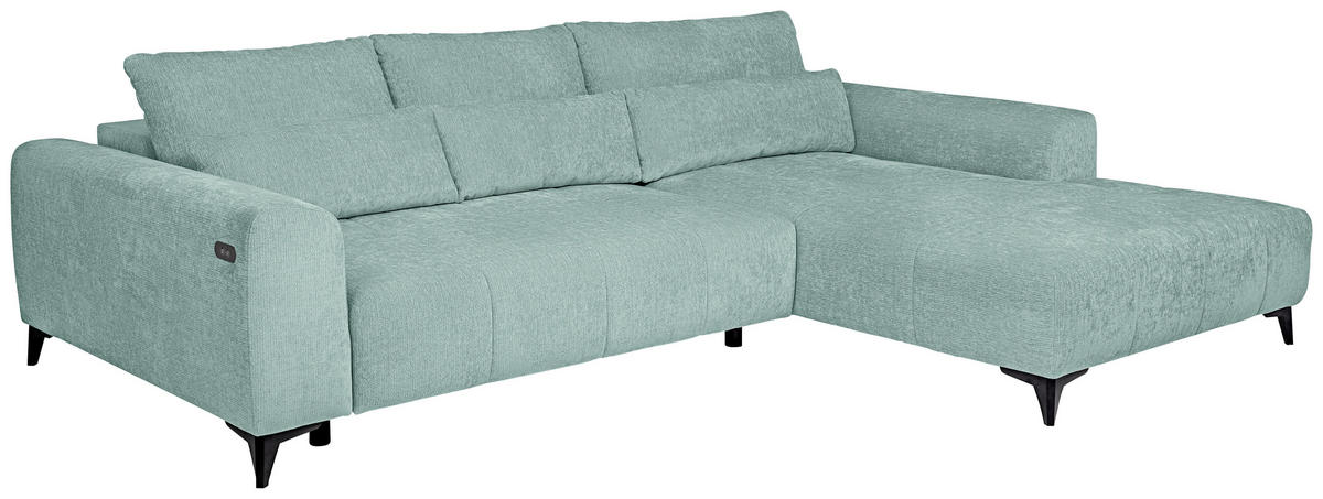 ECKSOFA Hellblau Chenille  - Schwarz/Hellblau, KONVENTIONELL, Kunststoff/Textil (279/222cm) - Hom`in