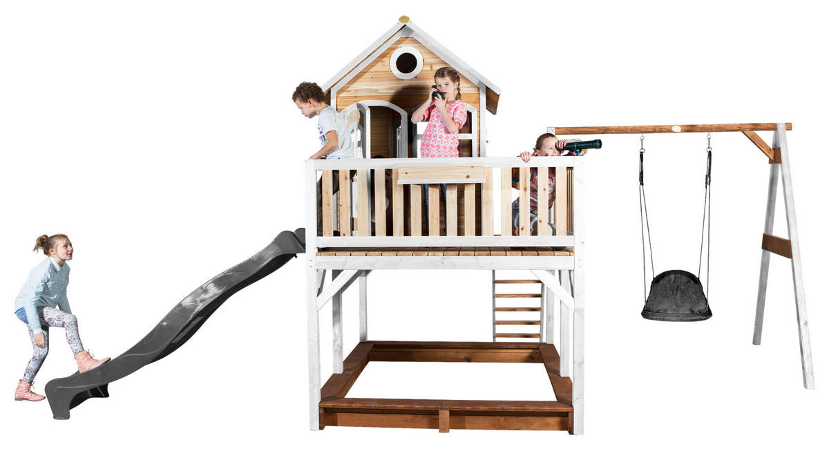 SPIELTURM 613/291/277 cm  - Weiss/Braun, Konventionell, Holz (613/291/277cm)
