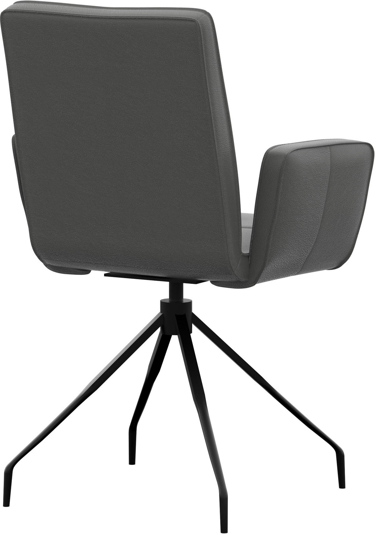 ARMLEHNSTUHL  in Stahl Echtleder pigmentiert  - Dunkelgrau/Schwarz, Design, Leder/Metall (65/91/58cm) - Moderano