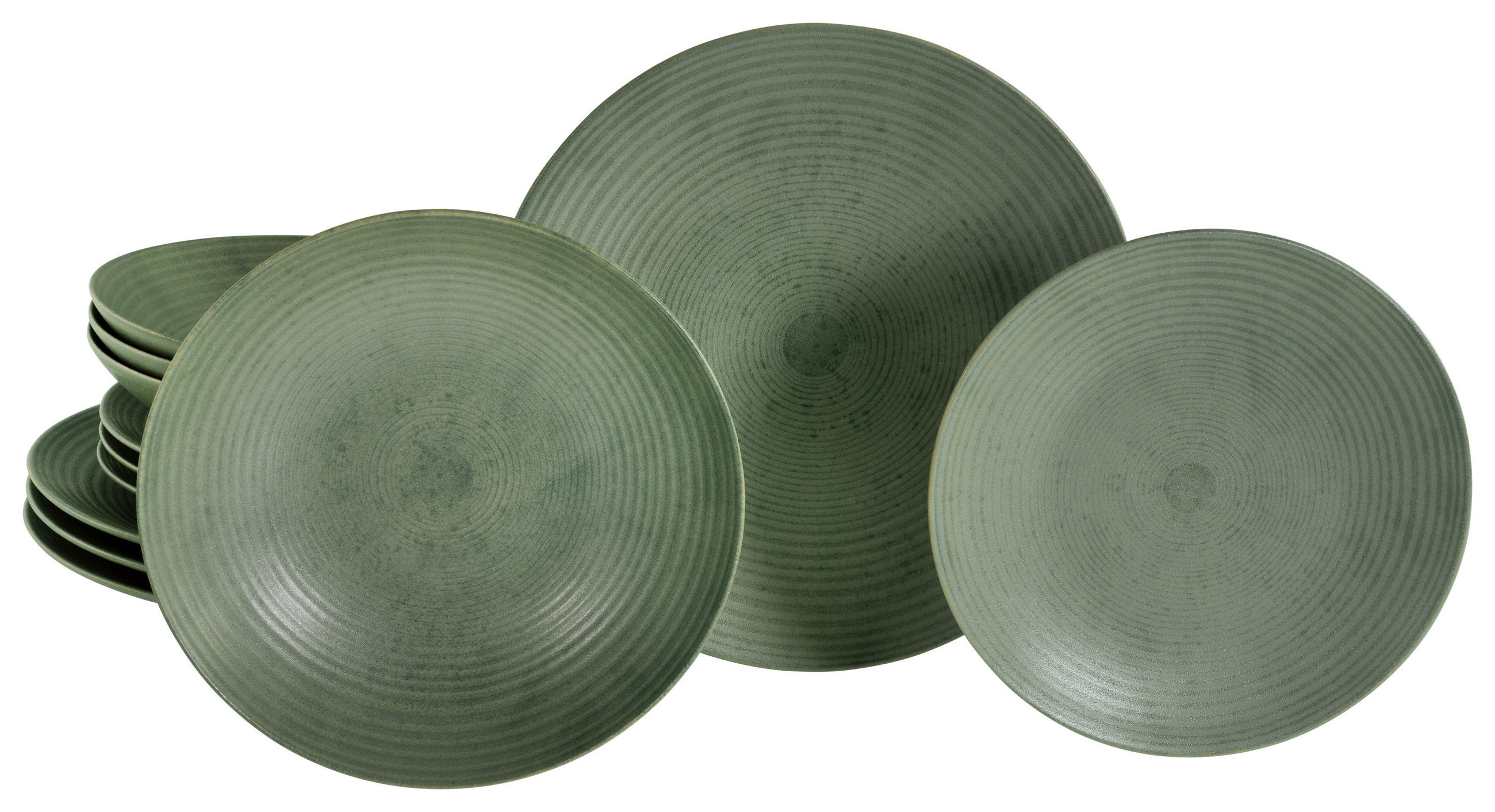 TAFELSERVICE Grün 12-teilig Catania Eukalyptus  - Grün, Basics, Keramik - Creatable