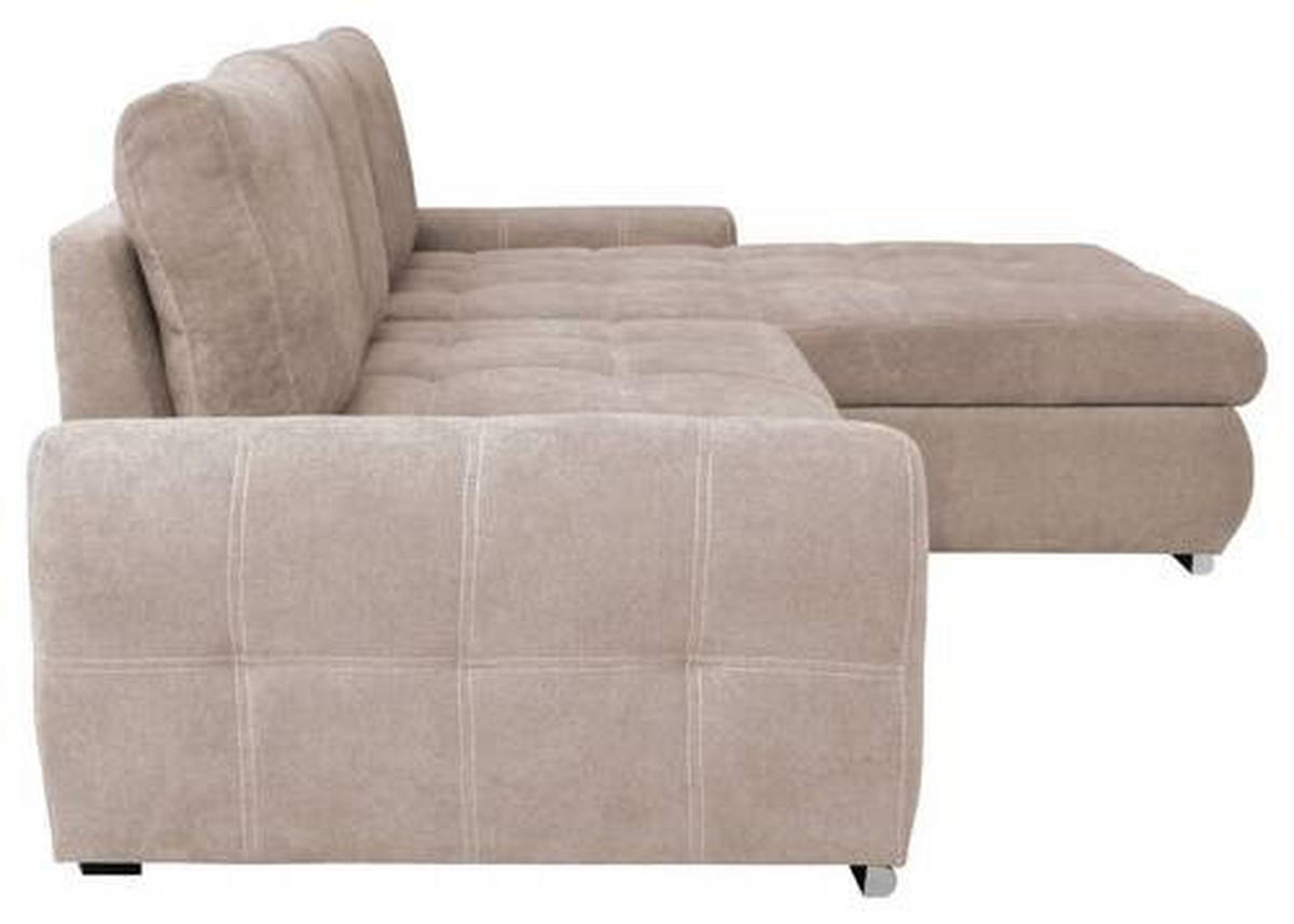 ECKSCHLAFSOFA in Velours Beige  - Chromfarben/Weiss, Design, Kunststoff/Textil (277/175cm) - Livetastic