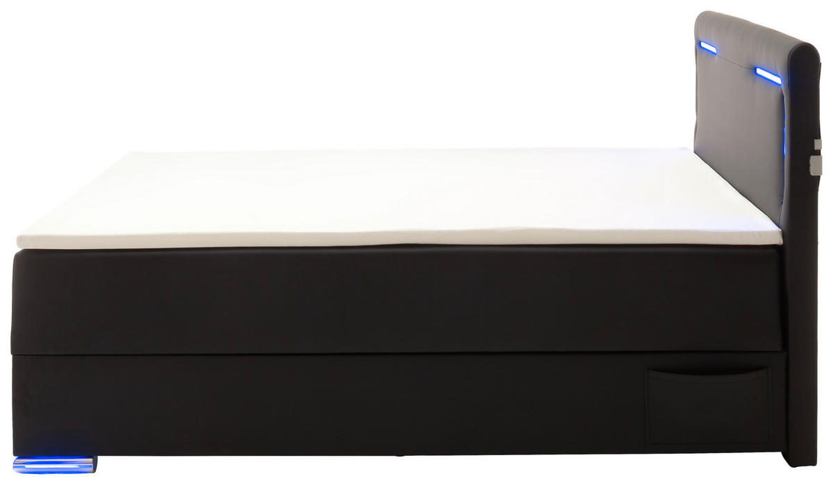 BOXSPRINGBETT 140/200 cm  in Schwarz  - Silberfarben/Schwarz, Design, Kunststoff/Textil (140/200cm) - Xora