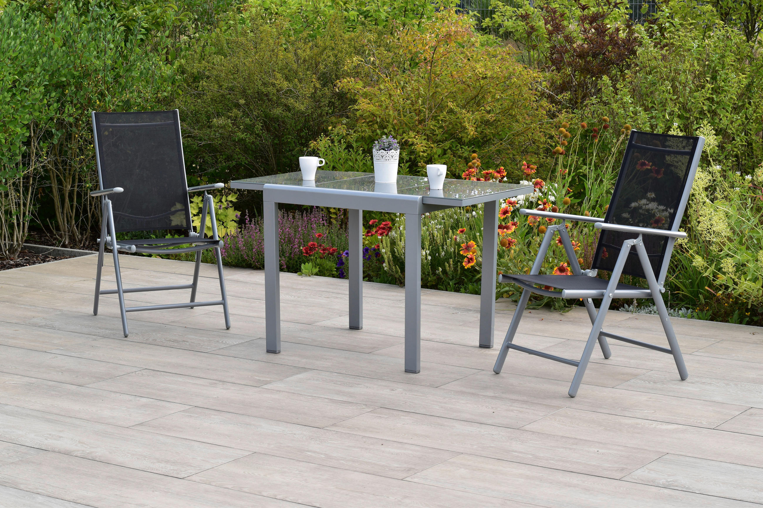 GARTENSET 3-teilig Aluminium 3-teilig  - Silberfarben/Schwarz, MODERN, Metall - Gardenson