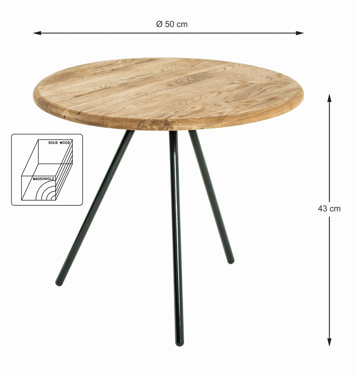 PRÍRUČNÝ STOLÍK, dub, čierna, farba duba - čierna/farba duba, Trend, kov/drevo (50/50/43cm)