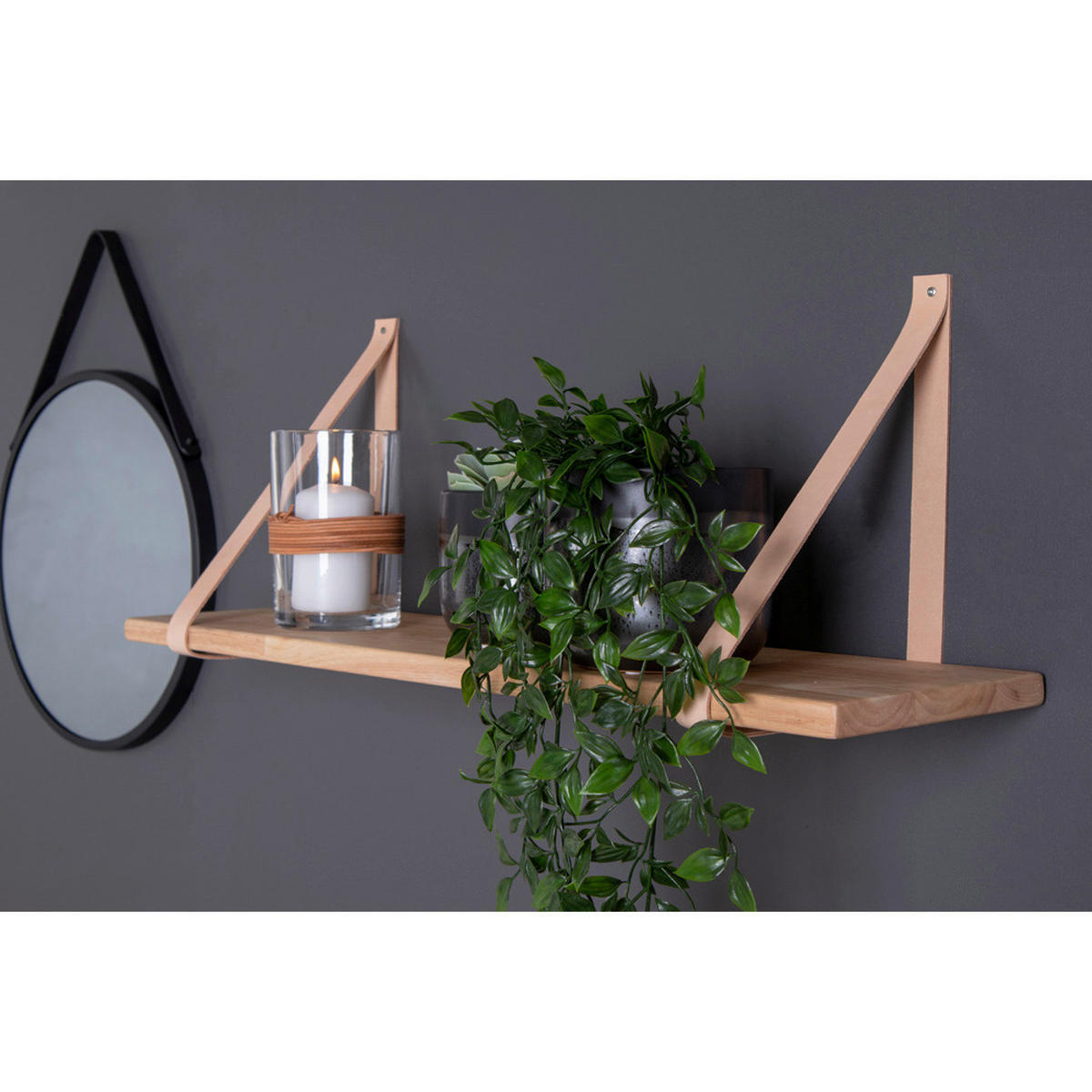 WANDREGAL  - Hellbraun/Naturfarben, Basics, Leder/Holz (120/2/20cm) - MID.YOU