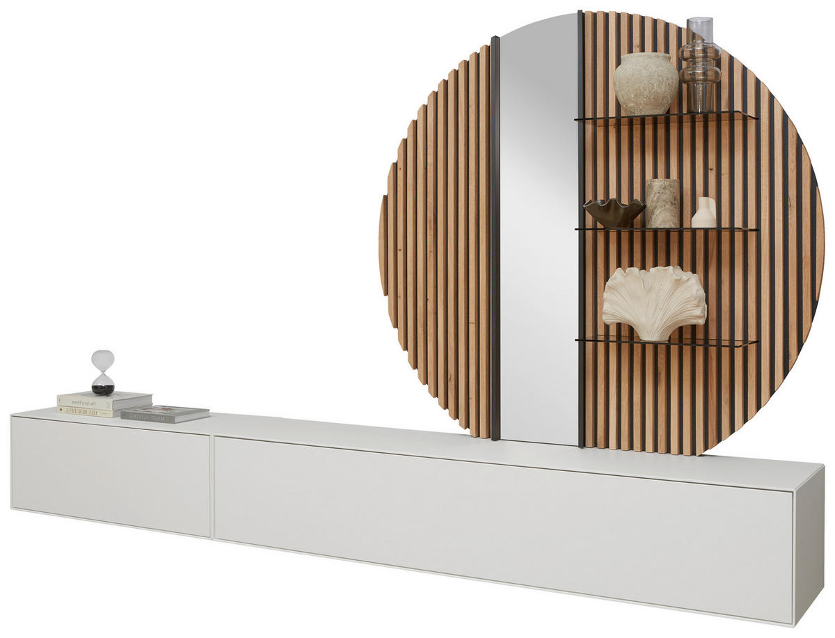 WOHNWAND  in Weiss, Eichefarben 288/206/44 cm  - Weiss/Eichefarben, Design, Glas/Holz (288/206/44cm) - Johann Jakob