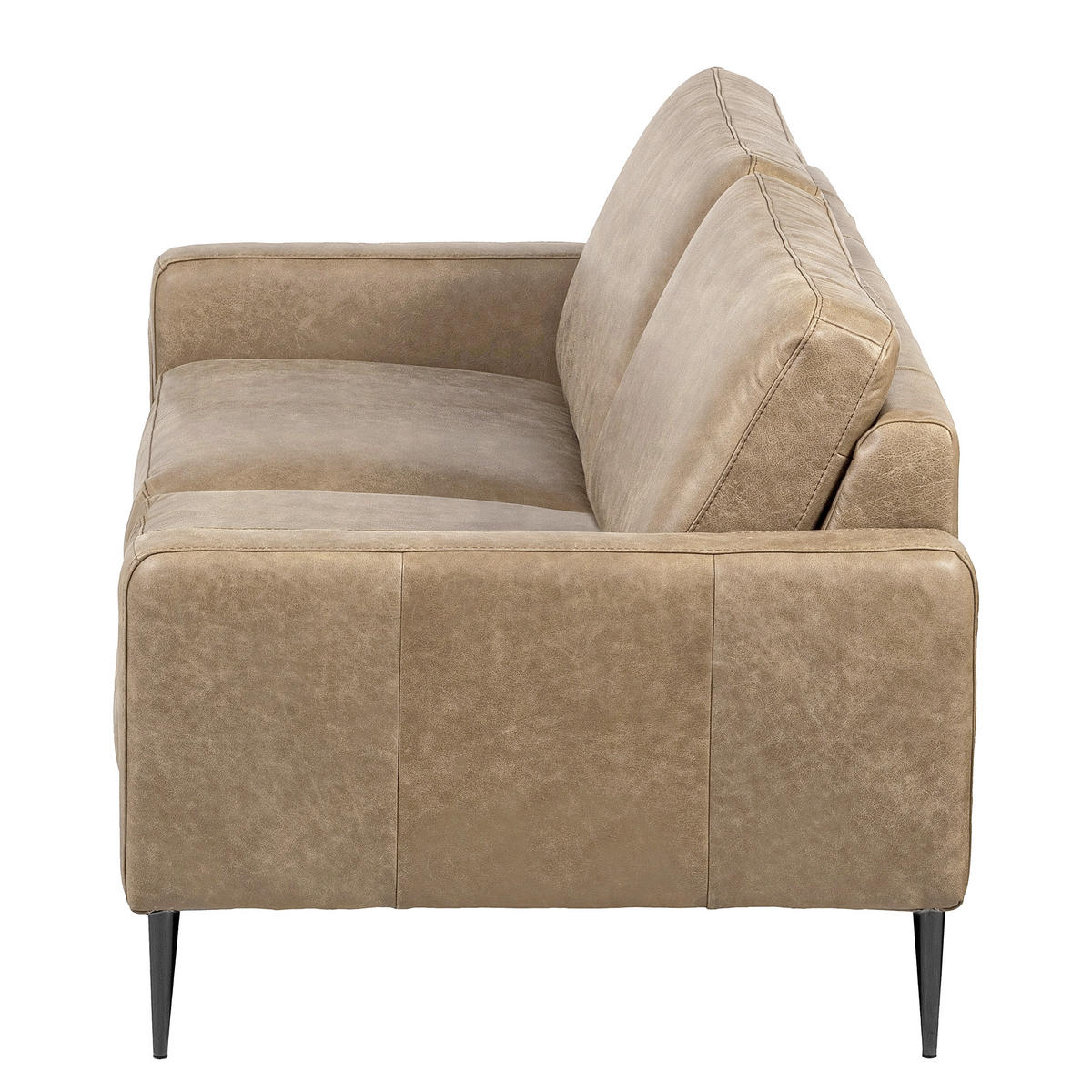 3-SITZER-SOFA SPRING in Lederlook Echtleder Beige  - Beige/Schwarzchrom, Design, Leder/Textil (187/85/92cm) - Livetastic