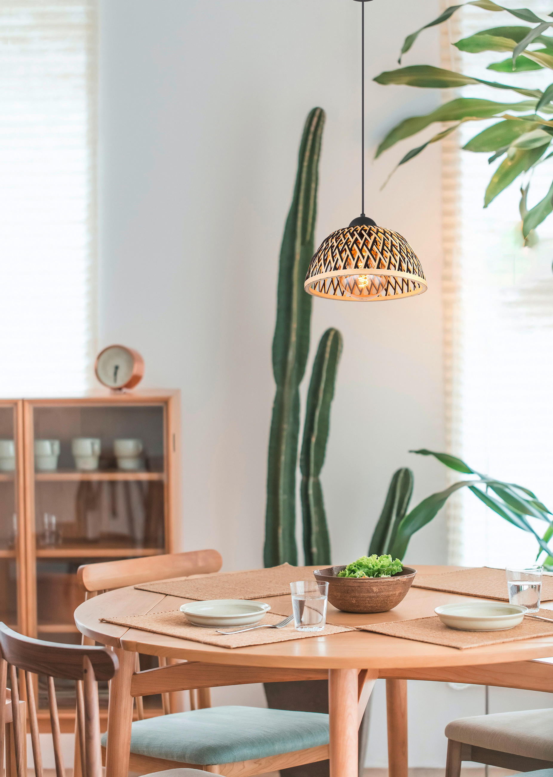 HÄNGELEUCHTE 30/120 cm - Schwarz/Naturfarben, Basics, Holz/Metall (30/120cm) - Globo