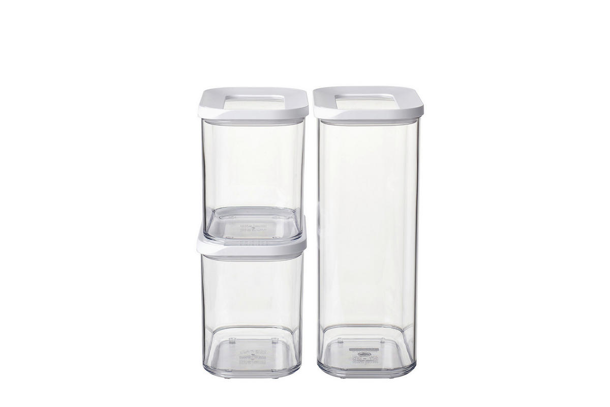 SADA DÓZ NA POTRAVINY - bílá/průhledné, Basics, plast (18/15/23cm) - Mepal