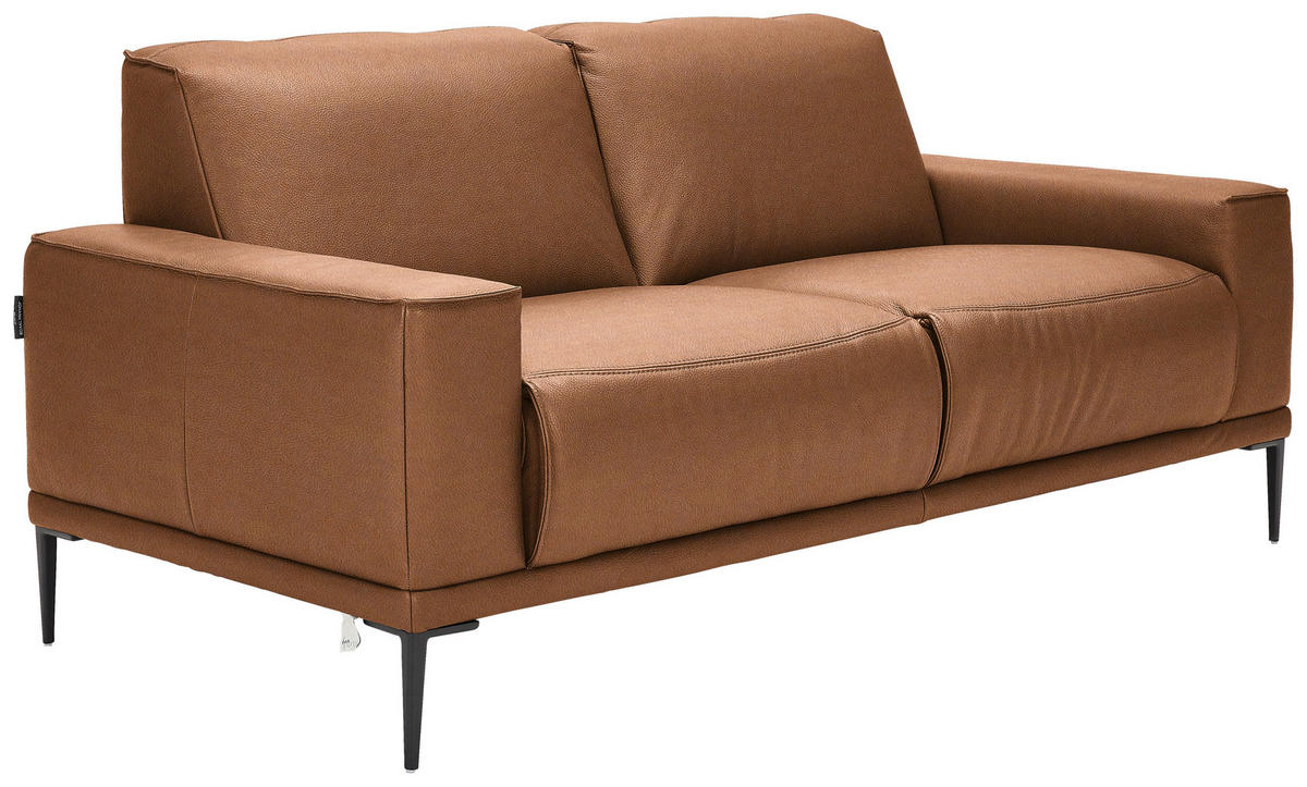 2-SITZER-SOFA in Echtleder Cognac  - Cognac/Schwarz, Design, Leder/Metall (180/82/92cm) - Johann Jakob