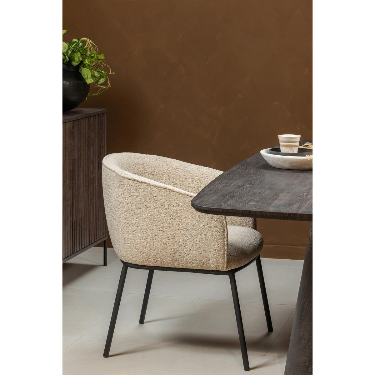 ARMLEHNSTUHL  ,  , Bouclé  ,  - Schwarz/Naturfarben, Design, Textil/Metall (61/77/63cm) - Livetastic