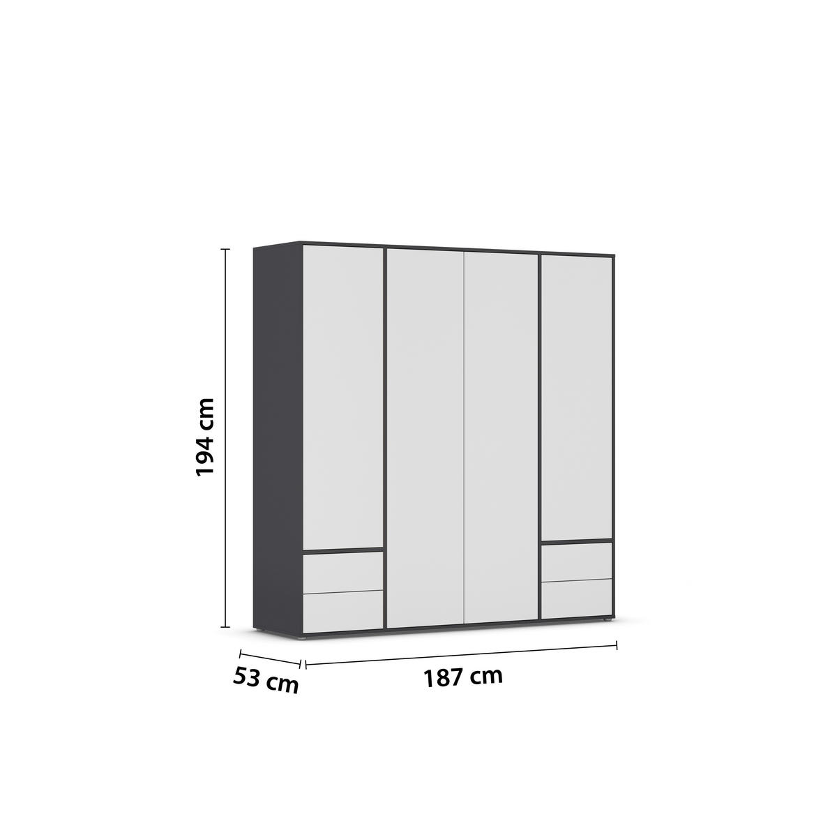 DREHTÜRENSCHRANK in Grau, Weiss  - Weiss/Grau, Modern, Holzwerkstoff (187/194/53cm) - Rauch Möbel
