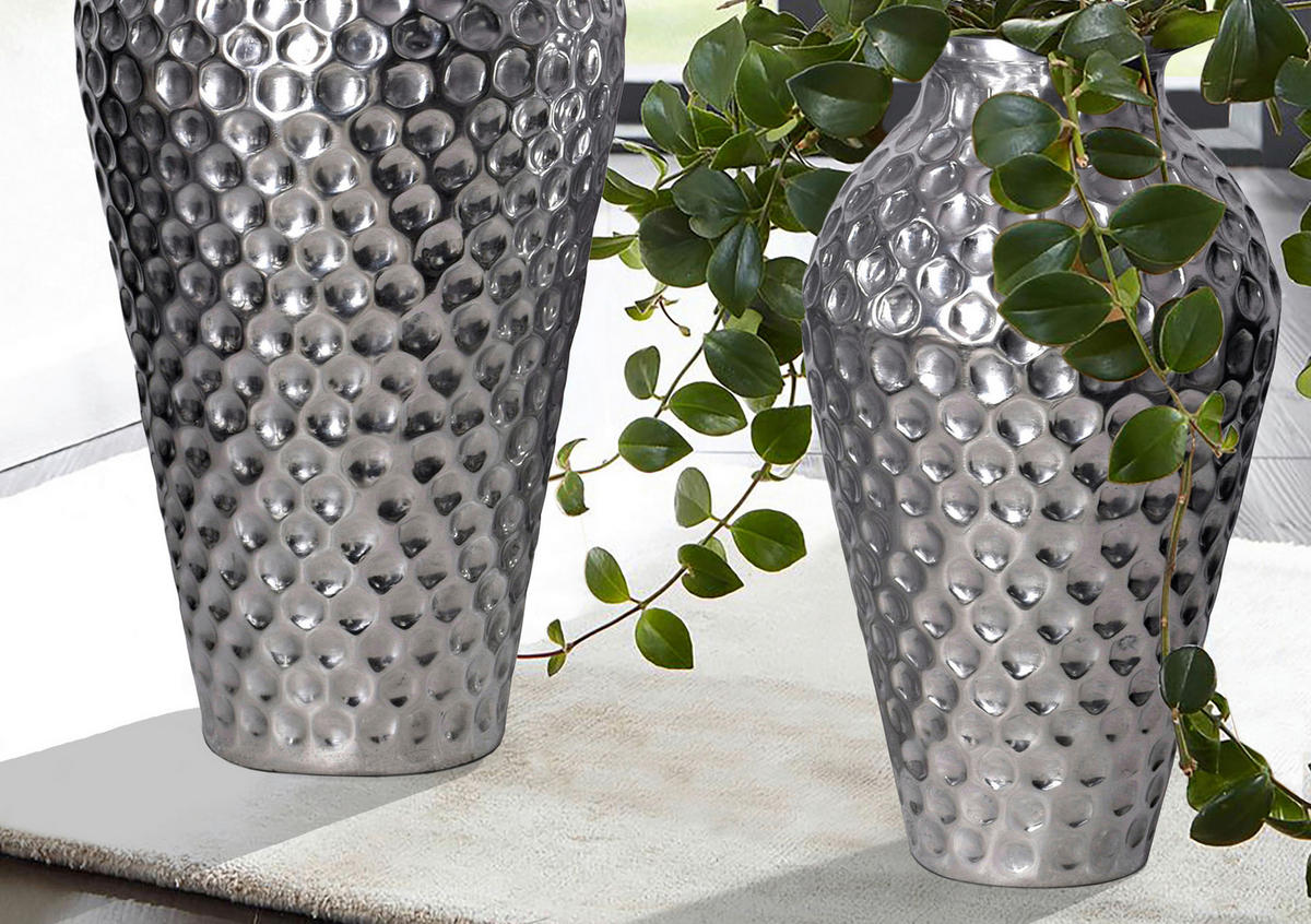 DEKOVASE  - Silberfarben, Design, Metall (26/51/26cm) - Livetastic