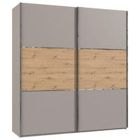 SCHWEBETÜRENSCHRANK 200/216/65 cm 2-türig Grau, Edelstahlfarben, Eiche Artisan  - Edelstahlfarben/Eiche Artisan, KONVENTIONELL, Holzwerkstoff/Metall (200/216/65cm) - Stylife