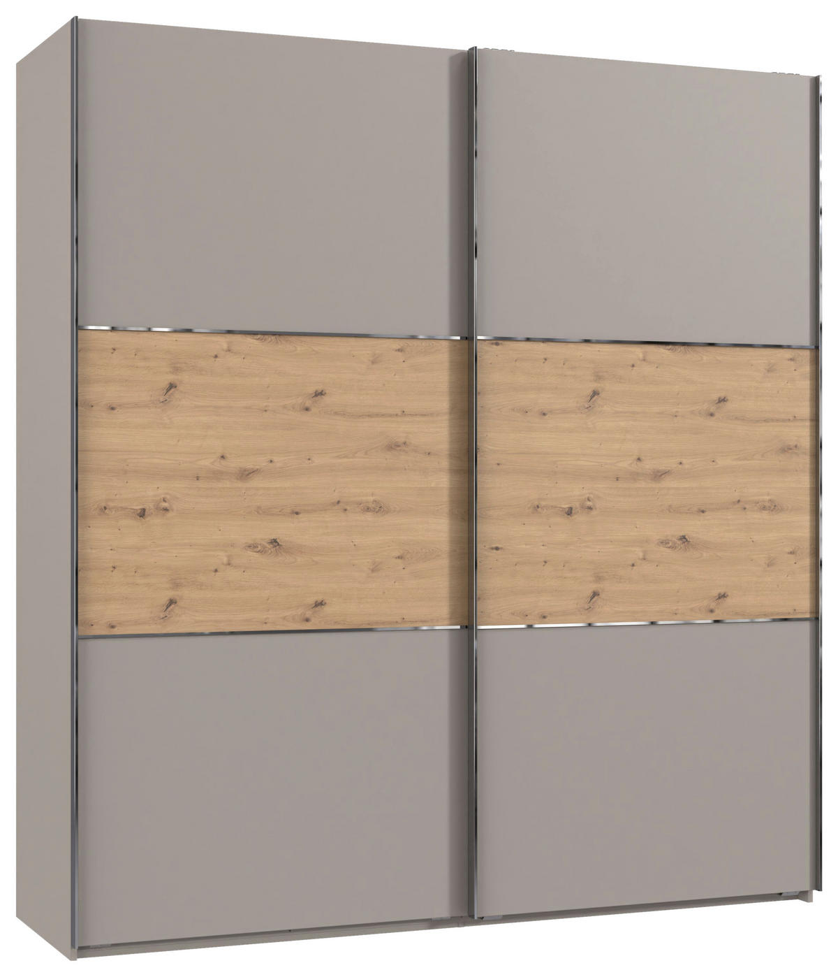 SCHWEBETÜRENSCHRANK 200/216/65 cm 2-türig Grau, Edelstahlfarben, Eiche Artisan  - Edelstahlfarben/Eiche Artisan, KONVENTIONELL, Holzwerkstoff/Metall (200/216/65cm) - Stylife