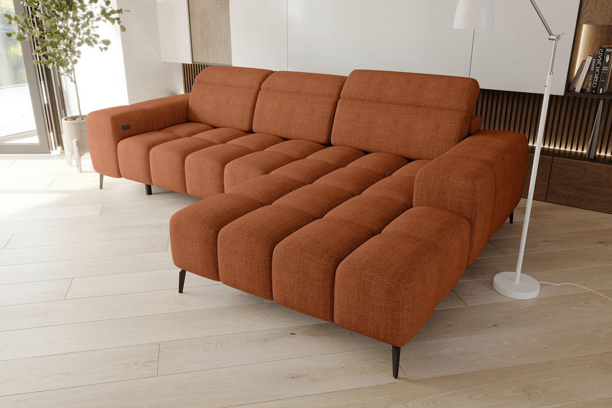 ECKSOFA Rostfarben Flachgewebe Rücken echt, Kopfteilverstellung, Sitztiefenverstellung  - Rostfarben/Schwarz, KONVENTIONELL, Kunststoff/Textil (273/171cm) - Carryhome