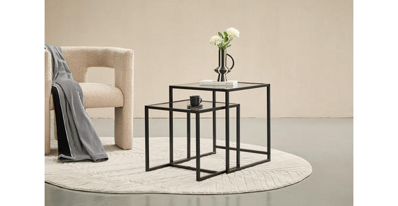 BEISTELLTISCHSET quadratisch Grau, Schwarz  - Schwarz/Grau, Design, Glas/Metall (40-45/40-45/40-50cm) - Carryhome