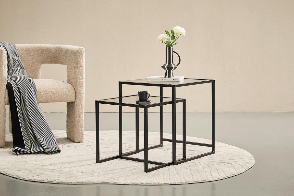 BEISTELLTISCHSET quadratisch Grau, Schwarz  - Schwarz/Grau, Design, Glas/Metall (40-45/40-45/40-50cm) - Carryhome