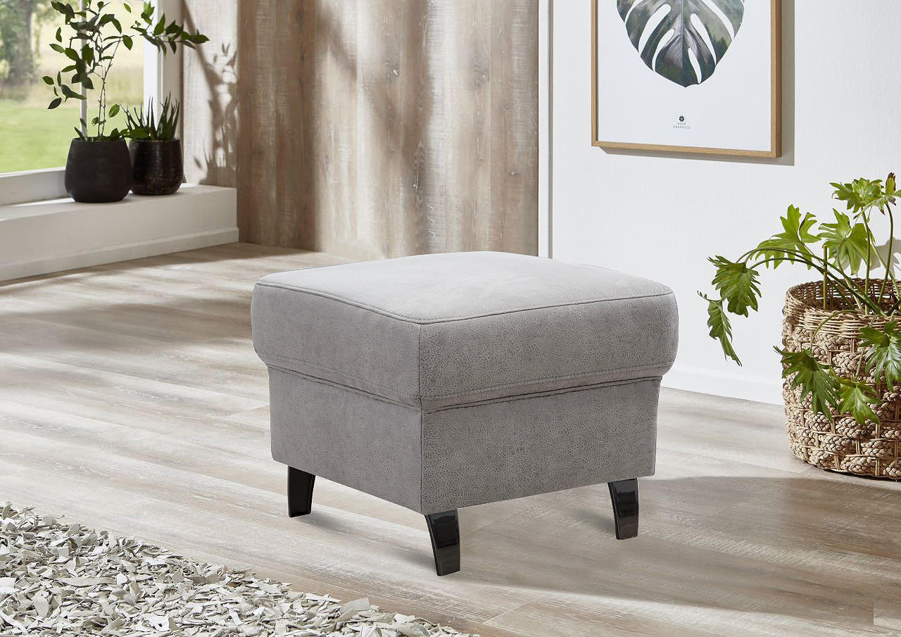 HOCKER Mikrofaser Hellgrau  - Hellgrau/Schwarz, KONVENTIONELL, Textil/Metall (58/48/58cm) - Sit & More