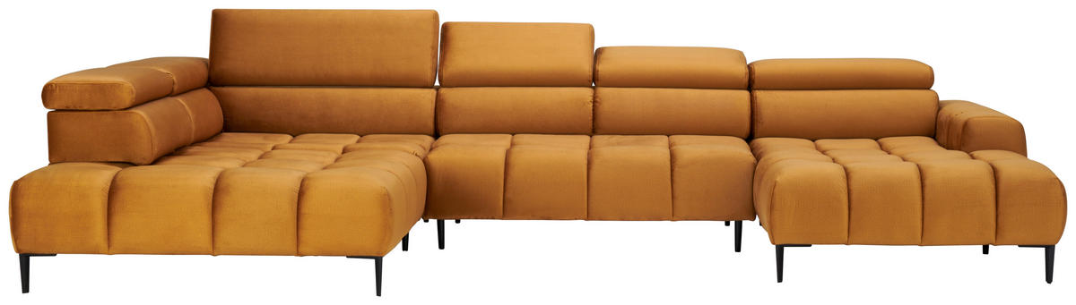 ECKSOFA in Webstoff Currygelb   - Currygelb/Schwarz, Design, Textil/Metall (216/385/177cm) - Welnova