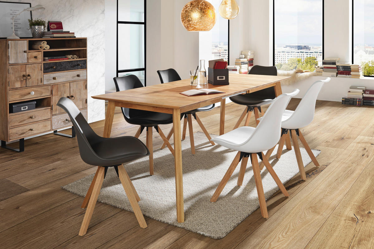 SZÉK fa, fém, műanyag, textil fehér, tölgyfa színű  - tölgyfa színű/fehér, Design, műanyag/textil (48/82/56cm) - Carryhome