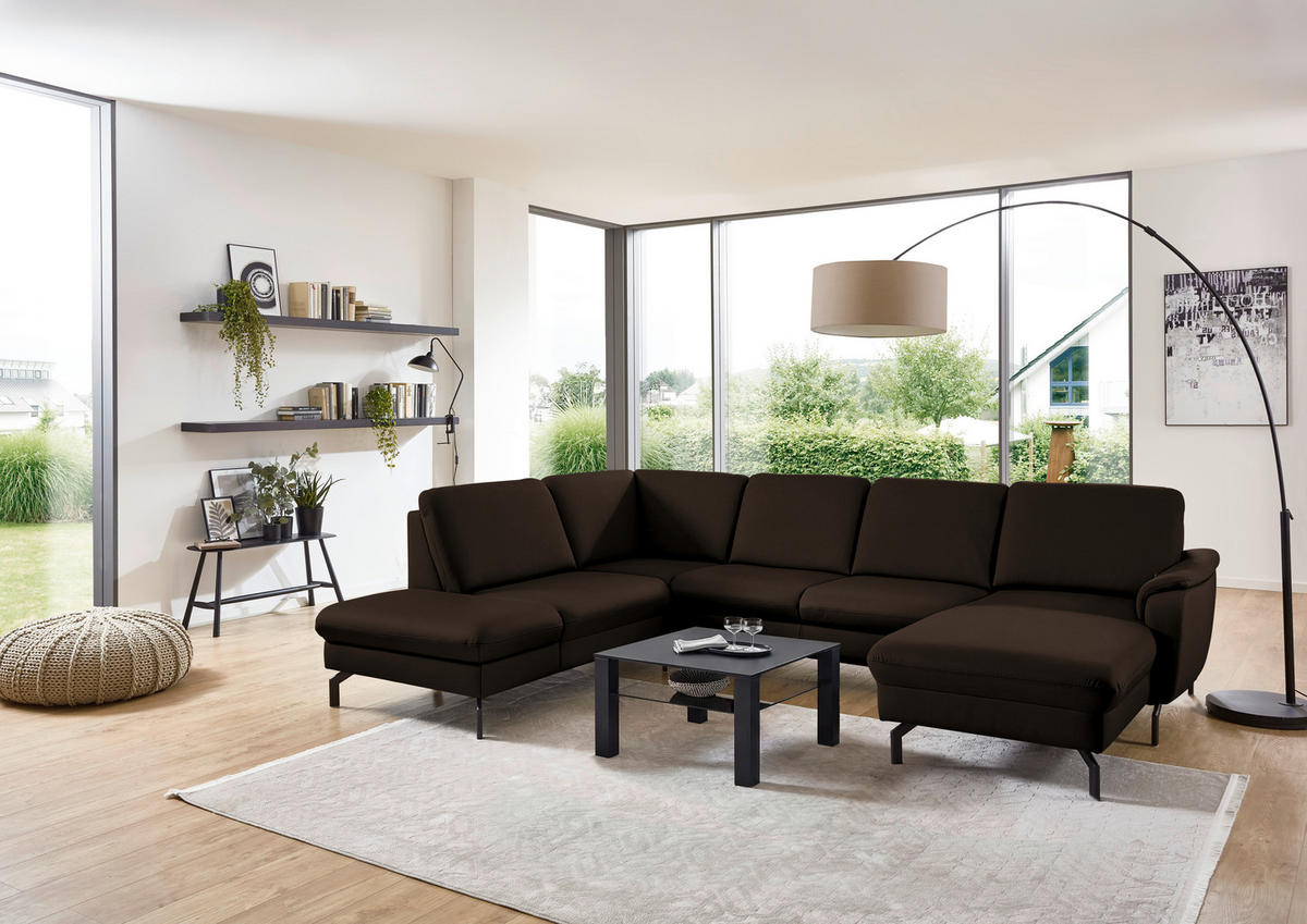 WOHNLANDSCHAFT Beldomo premium in Echtleder Dunkelbraun  - Dunkelbraun/Schwarz, KONVENTIONELL, Leder/Metall (224/306/168cm) - Beldomo Premium